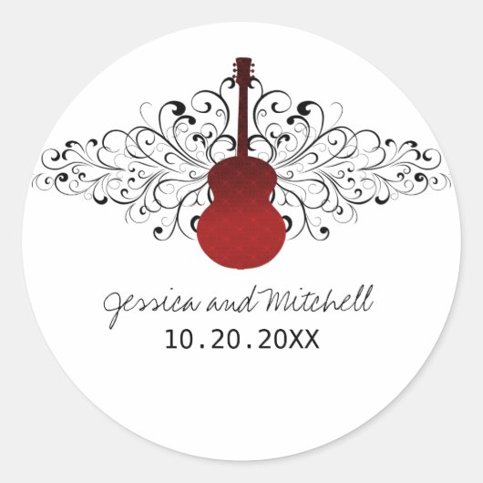 Red Wirbel Guitar Wedding Stickers (Vorderseite)