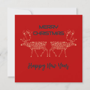 Red wish card Merry Christmas new year reindeer Feiertagskarte