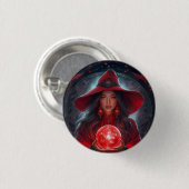 Red Witch With Crystal Ball And Amazing Background Button (Vorne & Hinten)