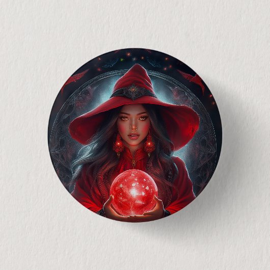 Red Witch With Crystal Ball And Amazing Background Button (Vorderseite)