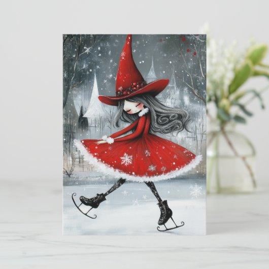 Red Witchy Christmas Karte (Stehend Vorderseite)