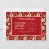 Red with Gold Poinsettia Christmas POT LUCK Supper Einladung (Vorderseite)