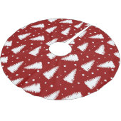RED with WHITE CHRISTMAS TREMES Polyester Weihnachtsbaumdecke (Schrägansicht)