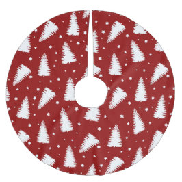 RED with WHITE CHRISTMAS TREMES Polyester Weihnachtsbaumdecke