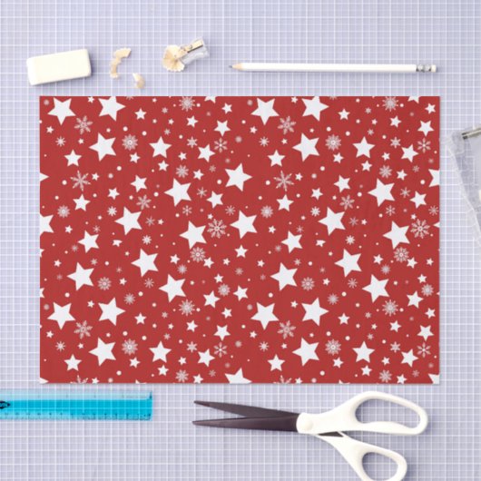RED with WHITE HOLIDAY STARS Seidenpapier (Handwerk)