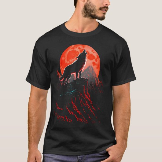 Red Wolf Howling At The Moon Forest Wild Animals L T-Shirt (Vorderseite)