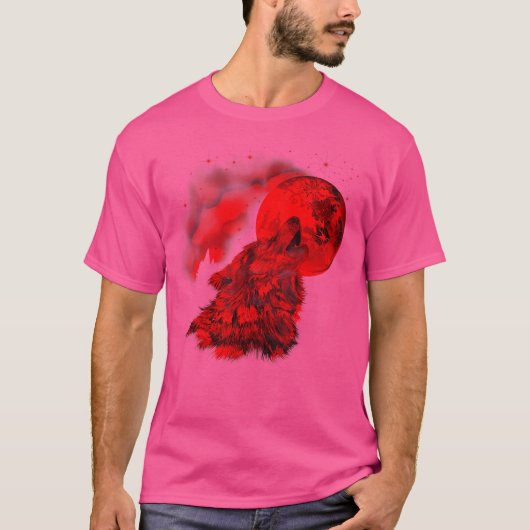 Red Wolf Moon Howling Wolf Gothic T-Shirt (Vorderseite)