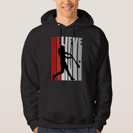 Red Womens Believe Baseball Motivational Softball Hoodie (Vorderseite)