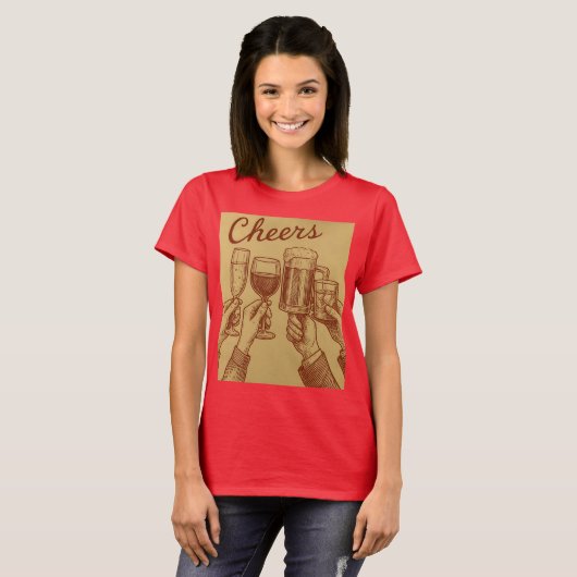 Red Women's Cheers Drinks Toasting T-Shirt (Vorne ganz)