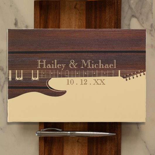 Red Wood & Brown Guitar Wedding Gästebuch