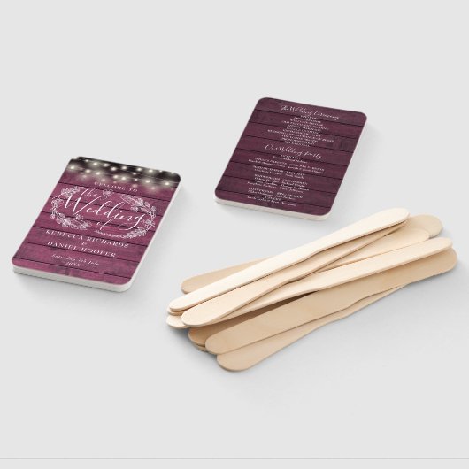 Red Wood Floral String Lights Wedding Programm Fächer (Non-assembled)