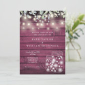 Red Wood String Lights Mason Jar Wedding Einladung (Stehend Vorderseite)
