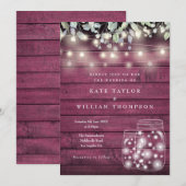Red Wood String Lights Mason Jar Wedding Einladung (Vorne/Hinten)