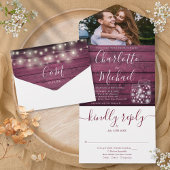 Red Wood String Lights Mason Jars Foto Wedding All In One Einladung