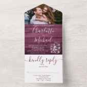 Red Wood String Lights Mason Jars Foto Wedding All In One Einladung (Innen Boden)