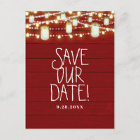 Red Wood & String Lights Rustikal Save the Date