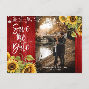 Red Wood Sunflower Wedding Foto Save the Date Ankündigungspostkarte