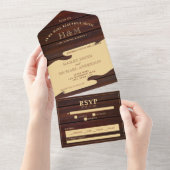 Red Wood & Tan Brown Gitarre Wedding All In One Einladung (Abreißen)