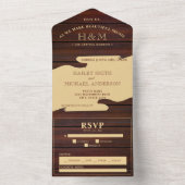 Red Wood & Tan Brown Gitarre Wedding All In One Einladung (Innen Boden)