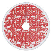 Red Woodland Deer Bear Tracks Frohe Weihnachten Fleece Weihnachtsbaumdecke (Vorderseite)