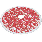 Red Woodland Deer Bear Tracks Frohe Weihnachten Fleece Weihnachtsbaumdecke (Schrägansicht)