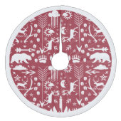 Red Woodland Deer Bear Tracks Frohe Weihnachten Fleece Weihnachtsbaumdecke (Vorderseite)