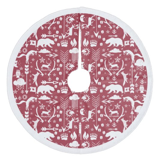 Red Woodland Fox Deer Bear Frohe Weihnachten Fleece Weihnachtsbaumdecke (Vorderseite)