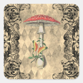 Red Woodland Mushroom Quadratischer Aufkleber