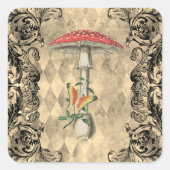 Red Woodland Mushroom Quadratischer Aufkleber (Vorderseite)