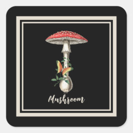 Red Woodland Mushroom Quadratischer Aufkleber