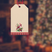 Red Woodsy Kardinal mit Holly über Country Gingham Geschenkanhänger