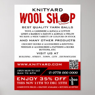 Red Wool Shop Logo, Knitter Store, Garnspeicher Poster