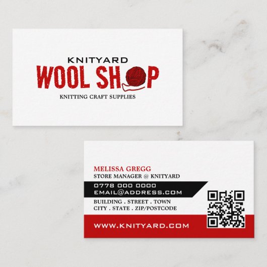 Red Wool Shop Logo, Knitter Store, Garnspeicher Visitenkarte (Vorne/Hinten)