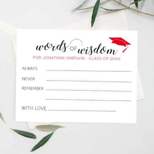 Red Words of Wisdom Grad Cap Abschluss Ratgeber