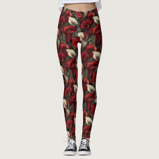 Red Workout Wear Calla lilies Aesthetic Mothers  Leggings (Vorderseite)