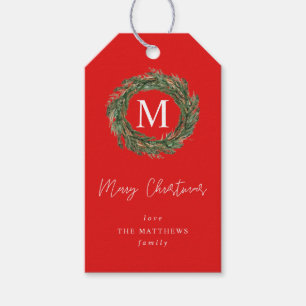 Red Wreath Monogram Geschenkanhänger
