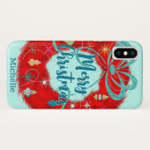 Red Wreath Retro Christmas Case-Mate iPhone Hülle (Rückseite (Horizontal))