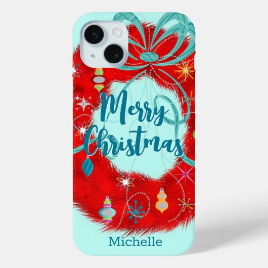 Red Wreath Retro Christmas Case-Mate iPhone Hülle (Rückseite)