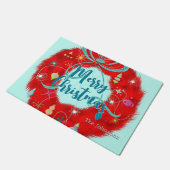 Red Wreath Retro Christmas Fußmatte (Schrägansicht)