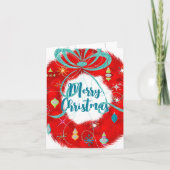 Red Wreath Retro Weihnachtskarte Karte (Vorderseite)