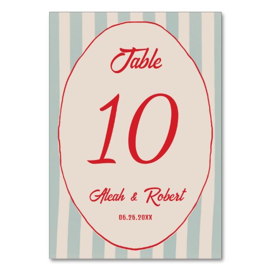 Red Writing Blue Line Retro Wedding Table Number Tischnummer (Rückseite)