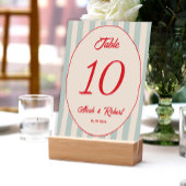 Red Writing Blue Line Retro Wedding Table Number Tischnummer
