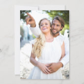 Red Writing Blue Stripes Retro Wedding Photo Dankeskarte (Rückseite)