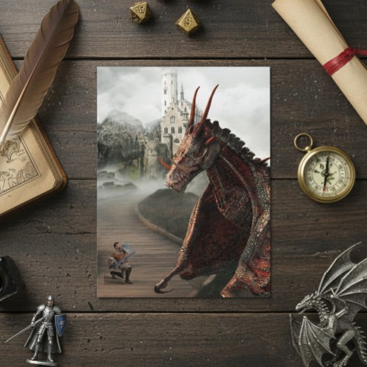 Red Wyvern Dragon Knight Castle Landschaft Postkarte