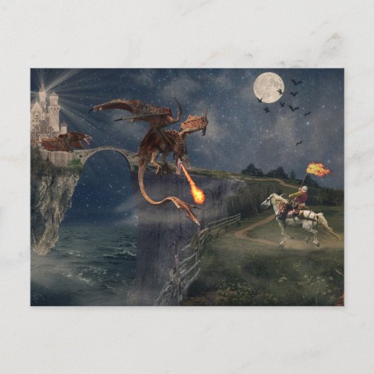 Red Wyvren dragon VS Knight Postkarte (Vorderseite)