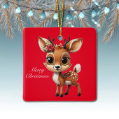 Red Xmas Rentier, Poinsettia Weihnachtsweih 🦌 🎄 Keramikornament