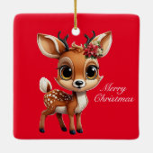 Red Xmas Rentier, Poinsettia Weihnachtsweih 🦌 🎄 Keramikornament (Rückseite)