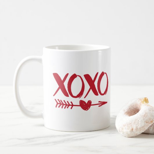 Red XOXO Heart Arrow Coffee Tasse (Mit Donut)