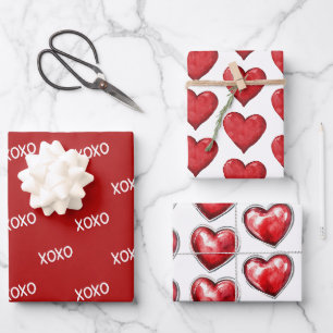 Red XOXO Herz Hochzeit Geschenkpapier Set