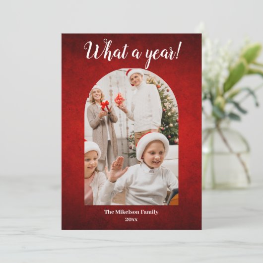 Red Year in Review Multi Foto Collage Weihnachten Ankündigung (Stehend Vorderseite)